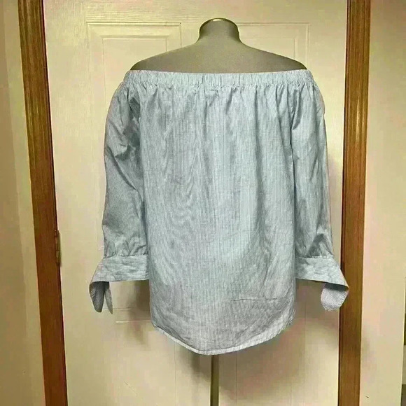 No  Comment Off Shoulder Top Coastal Minimalist Blue Large - Picture 3 of 6